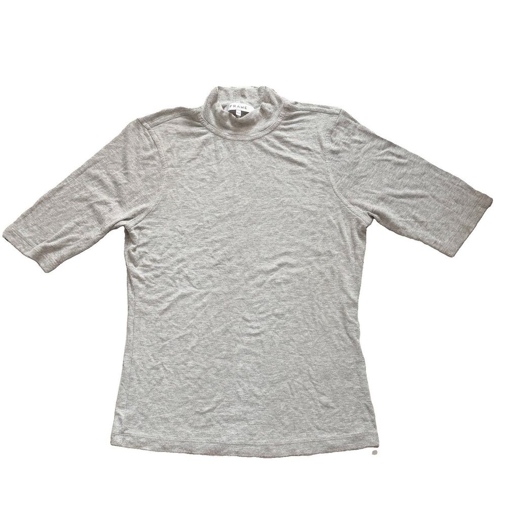 Frame Denim Rib Mockneck Tee Gris Grey Heather Shirt Medium M Modal Stretch Peru